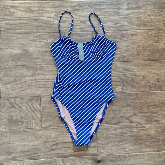 J.CREW Other - NWT J.Crew Swimsuit Size 6 Balconette Underwire One-Piece Navy White Stripe